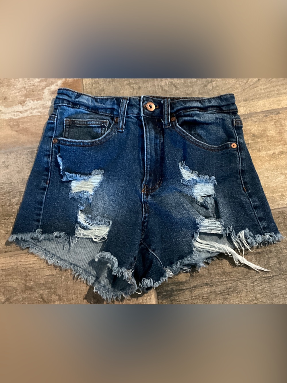 Kendall & Kylie Dark Blue Distressed Frayed Hem Denim Shorts